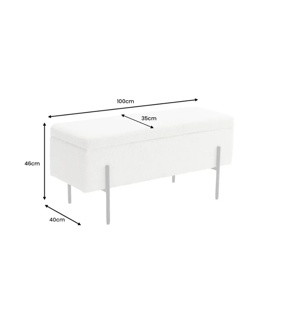 Ławka LOFT z szafką 100 cm bouclé biała