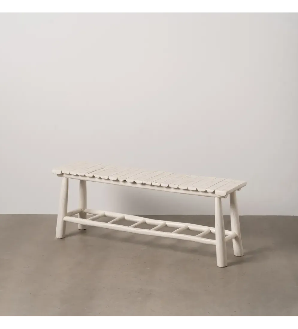 Ławka WORN 120 cm drewno teak bielona