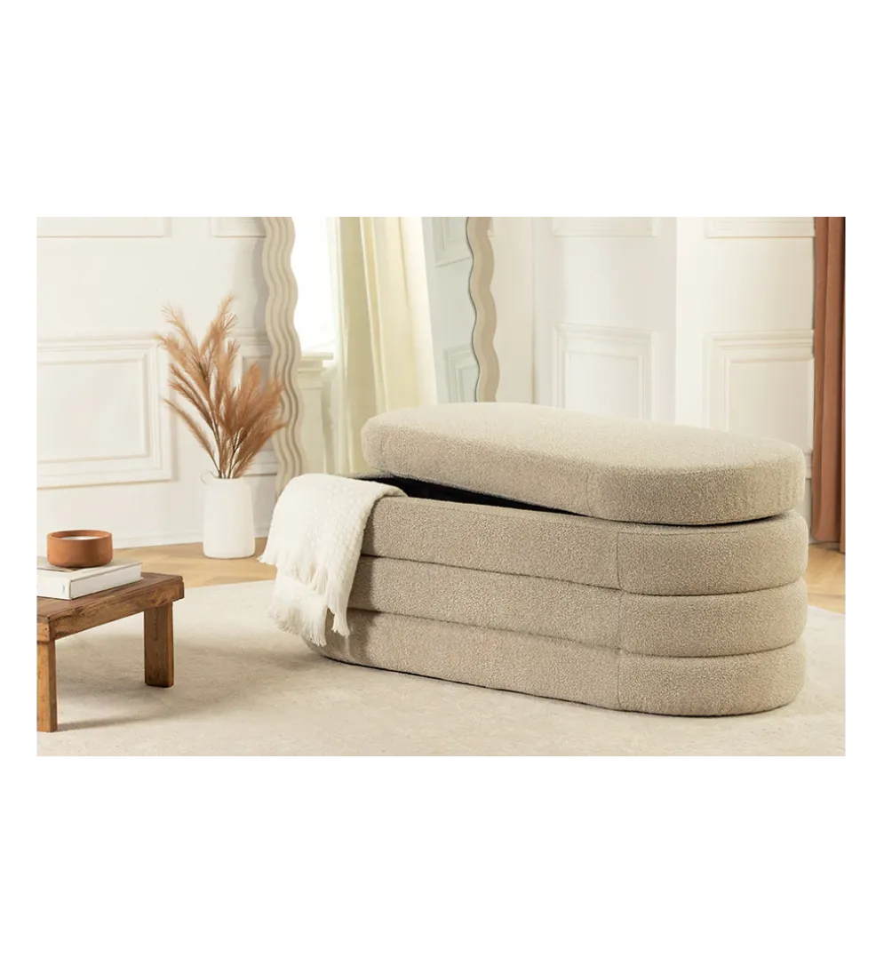 Ławka z schowkiem VOQUE 115 cm bouclé taupe