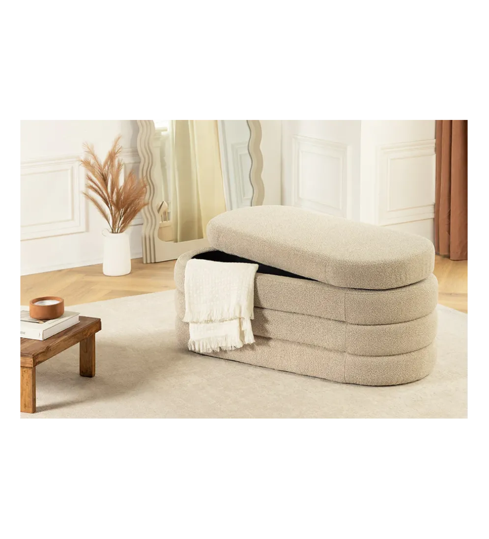 Ławka z schowkiem VOQUE 115 cm bouclé taupe