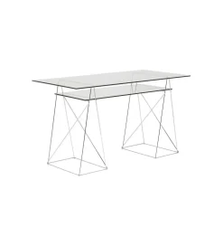 Biurko szklane POLAR 130 cm srebrne