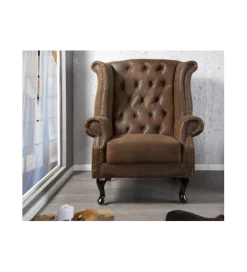 Fotel Chesterfield antyczny brąz