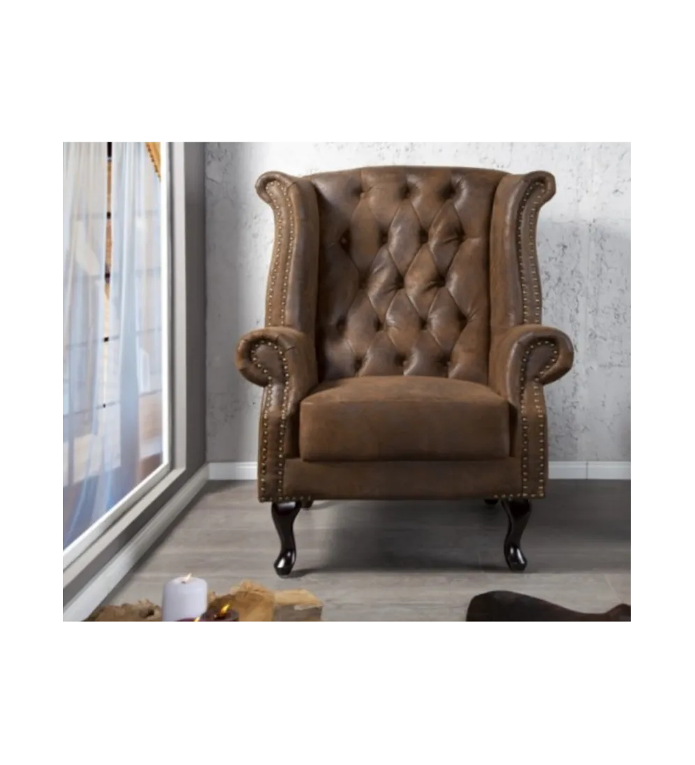 Fotel Chesterfield antyczny brąz