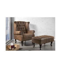 Fotel Chesterfield antyczny brąz