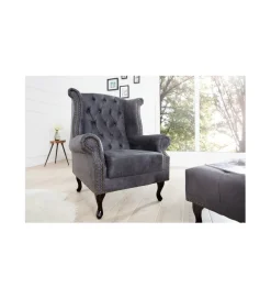Fotel Chesterfield antyczny szary