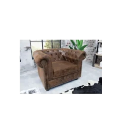 Fotel Chesterfield 110 cm antyczny brąz