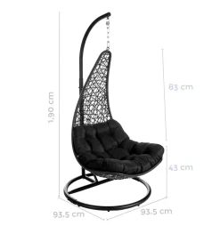 Fotel wiszący POLE DIDO 192 cm rattan czarny