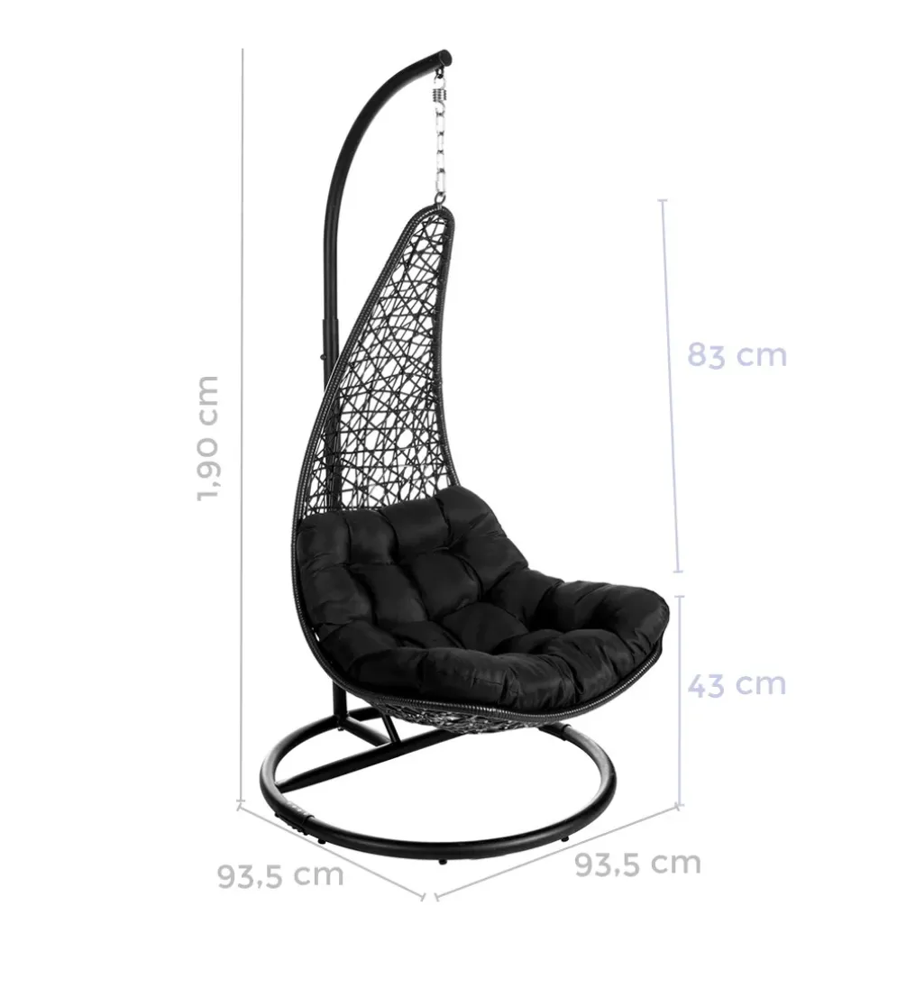 Fotel wiszący POLE DIDO 192 cm rattan czarny