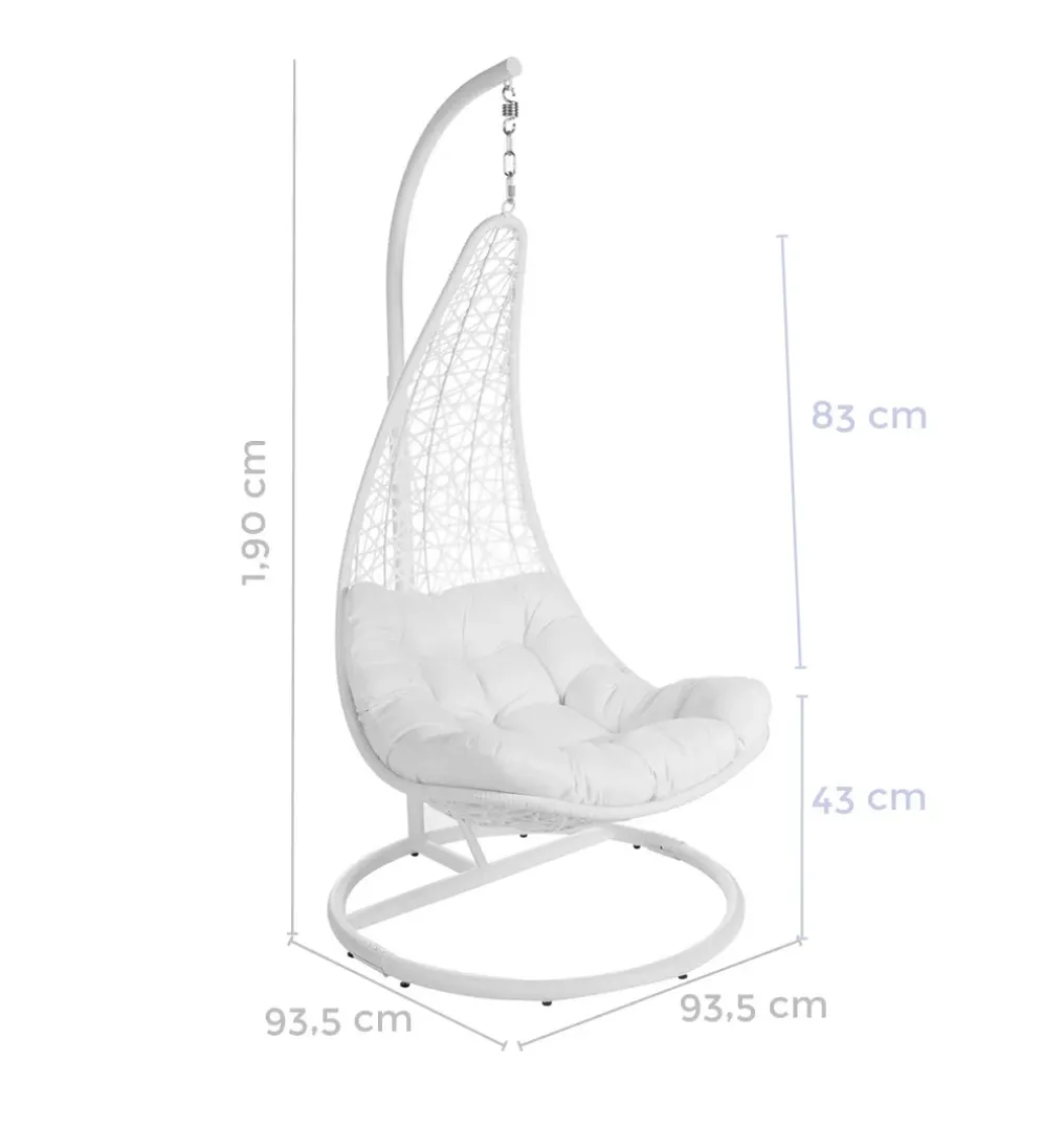 Fotel wiszący POLE DIDO 192 cm rattan biali