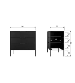 Komoda ADAM 94 cm drewno sosny czarna