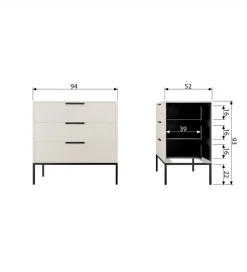 Komoda ADAM 94 cm drewno sosny dust