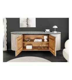 Komoda ADLON 170 cm drewno mango marmur szara