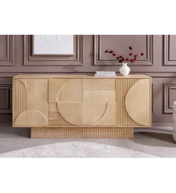 Komoda ART DECO 170 cm drewno mango biało beżowa