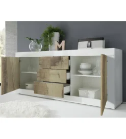Komoda BASIC 210 cm biała z dodatkiem koloru klon Pero