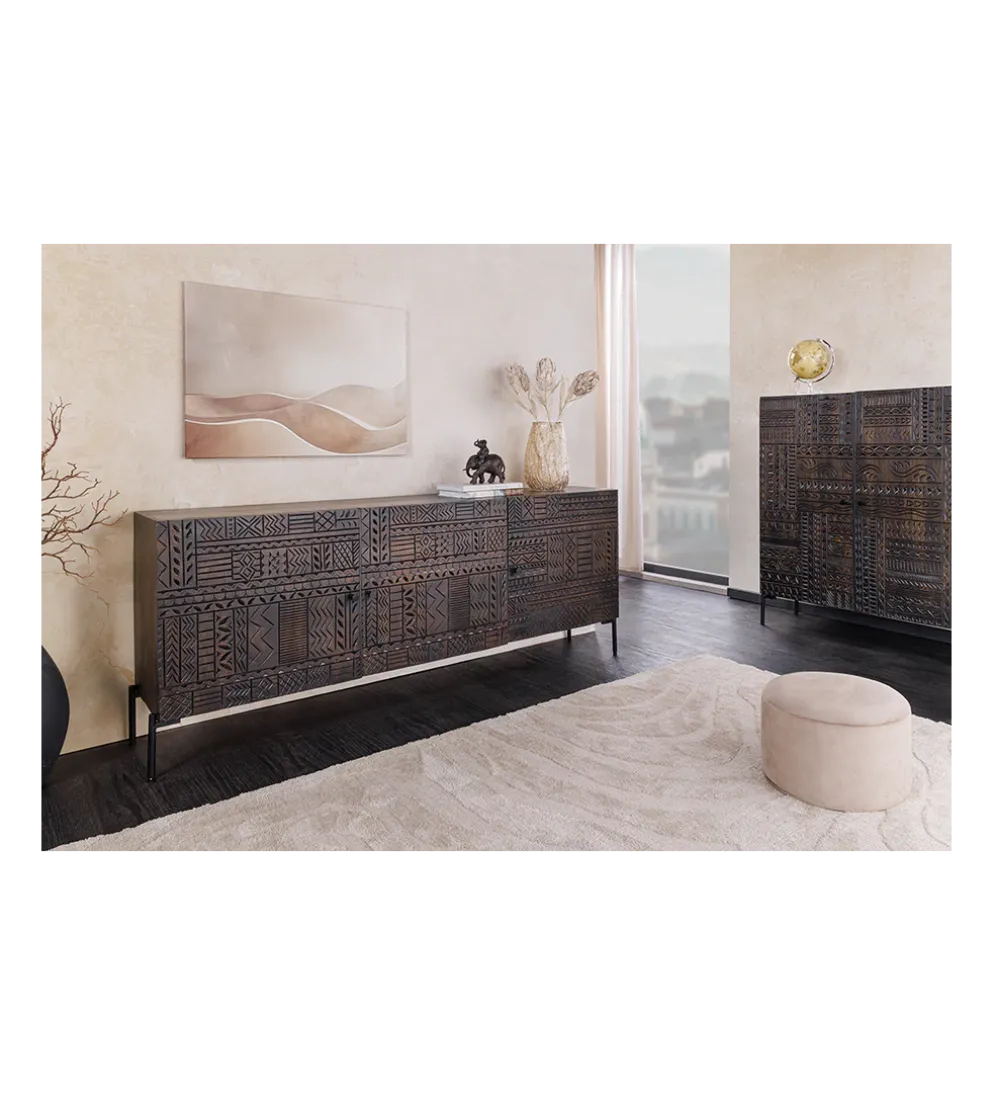 Komoda 3D TRIBAL 180 cm drewno mango ciemny brąz