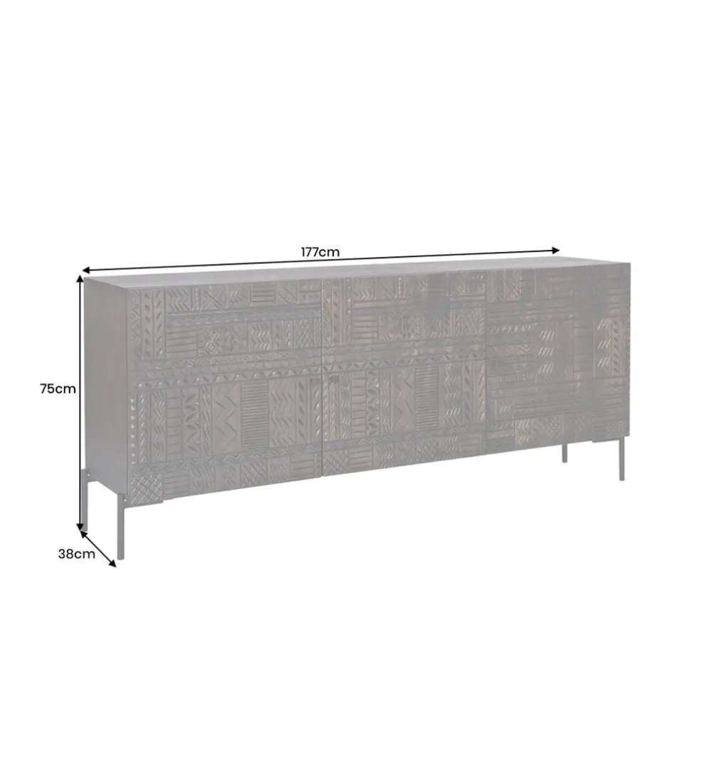 Komoda 3D TRIBAL 180 cm drewno mango ciemny brąz