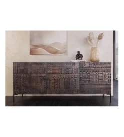 Komoda 3D TRIBAL 180 cm drewno mango ciemny brąz