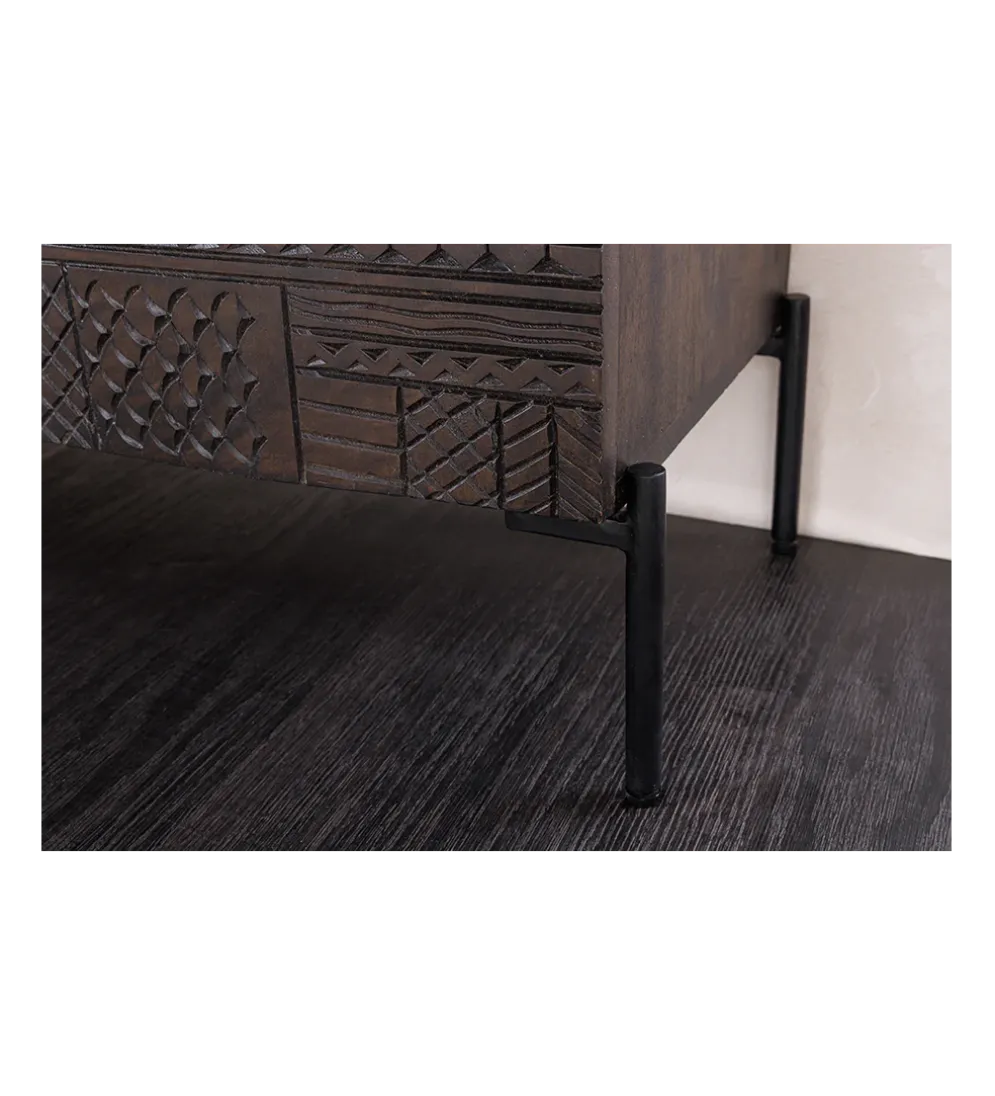 Komoda 3D TRIBAL 180 cm drewno mango ciemny brąz