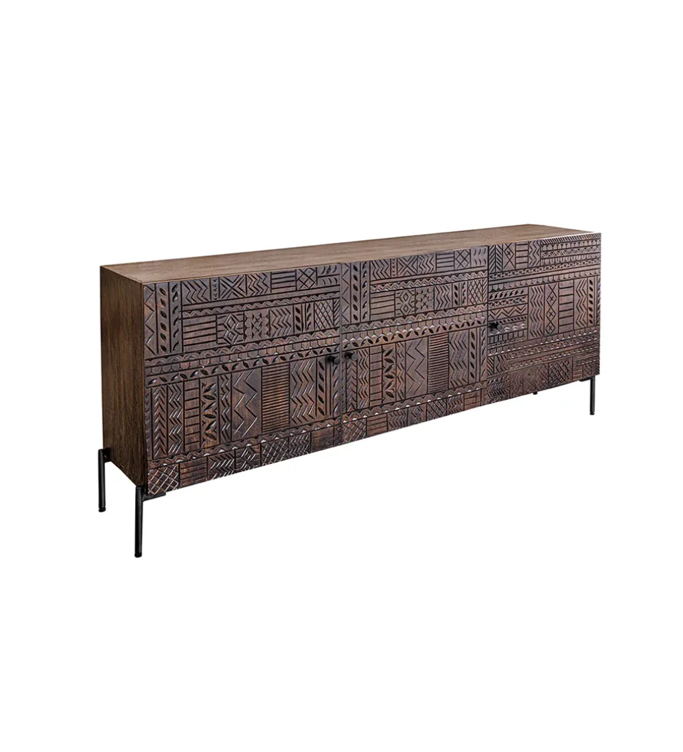 Komoda 3D TRIBAL 180 cm drewno mango ciemny brąz