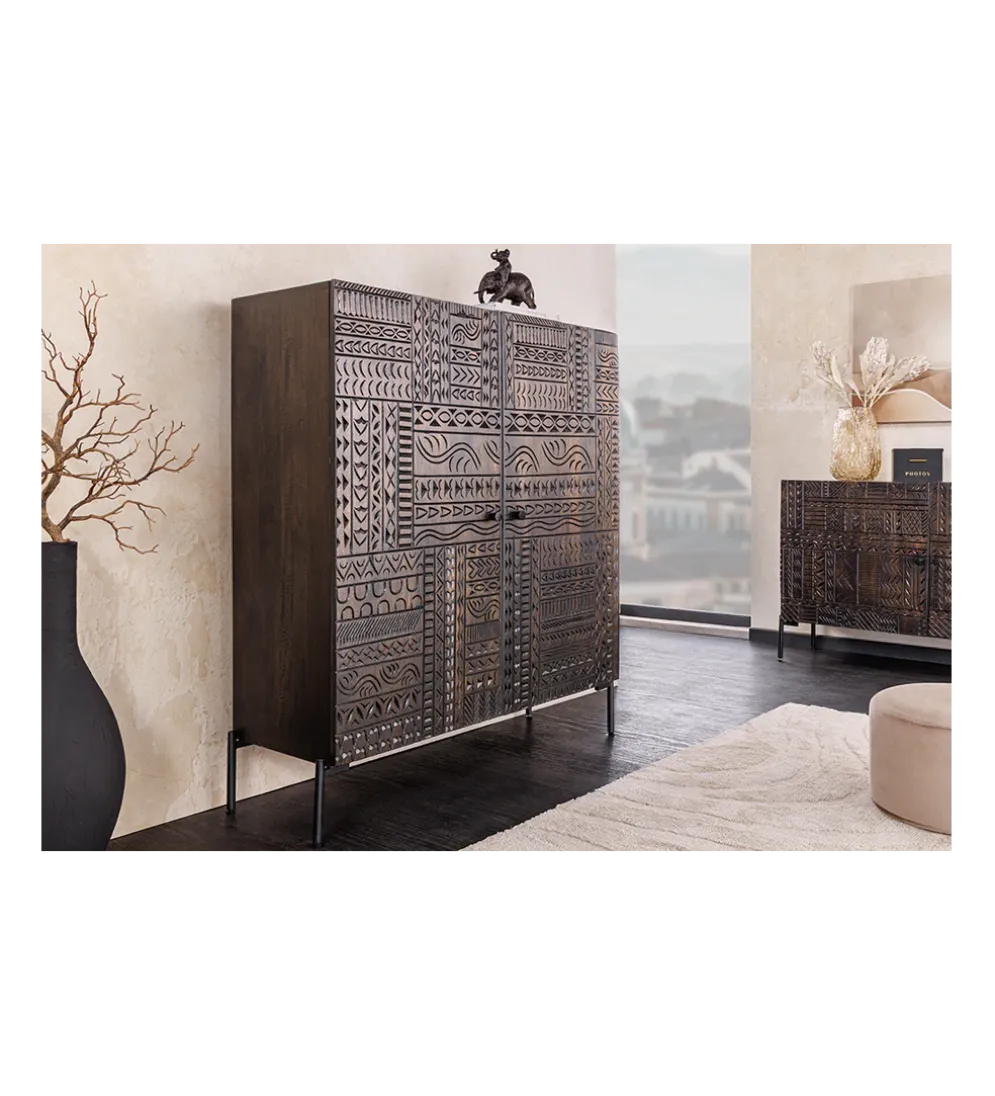 Komoda 3D TRIBAL 120 cm drewno mango ciemny brąz