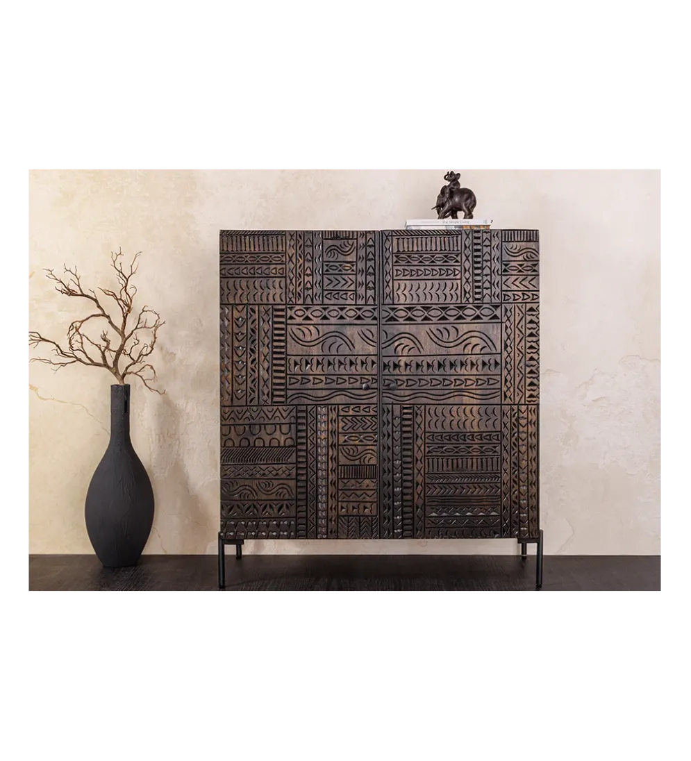 Komoda 3D TRIBAL 120 cm drewno mango ciemny brąz