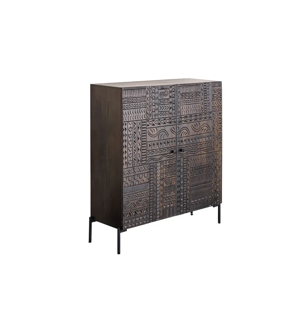 Komoda 3D TRIBAL 120 cm drewno mango ciemny brąz