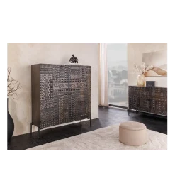 Komoda 3D TRIBAL 120 cm drewno mango ciemny brąz