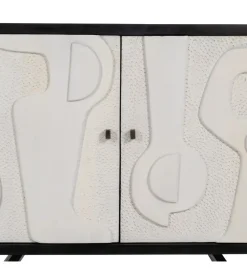 Komoda HALENSA 102 cm drewno mango czarnobiała