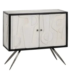 Komoda HALENSA 102 cm drewno mango czarnobiała