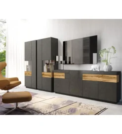 Komoda SILKE 150 Cm Antracytowa z dodatkiem koloru Dąb Wotan