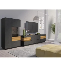 Komoda SILKE 150 Cm Antracytowa z dodatkiem koloru Dąb Wotan
