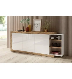 Komoda SINTRA 220 cm biała z dodatkiem koloru Dąb Samdal