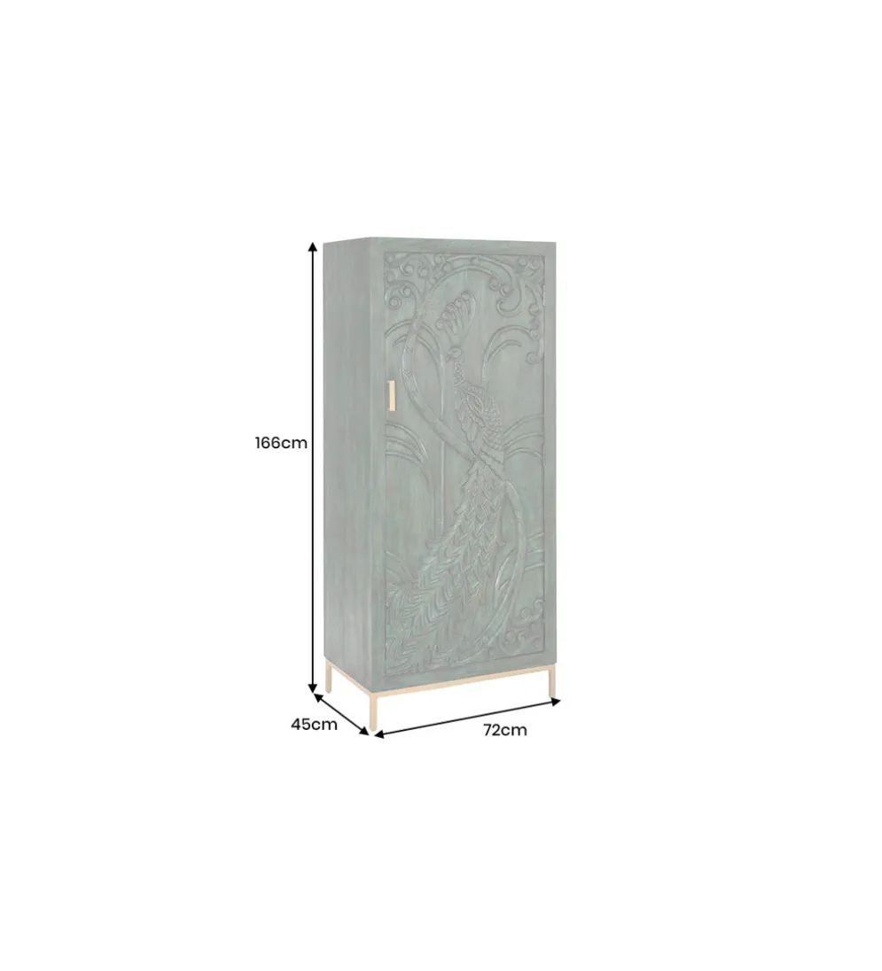 Komoda wysoka 3D PEACOCK 170 cm drewno mango antyczna zieleń