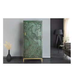 Komoda wysoka 3D PEACOCK 170 cm drewno mango antyczna zieleń