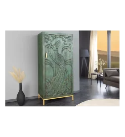 Komoda wysoka 3D PEACOCK 170 cm drewno mango antyczna zieleń