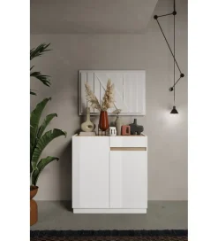 Komoda wysoka FANTASY 105 cm biała z dodatkiem dąb Mercure