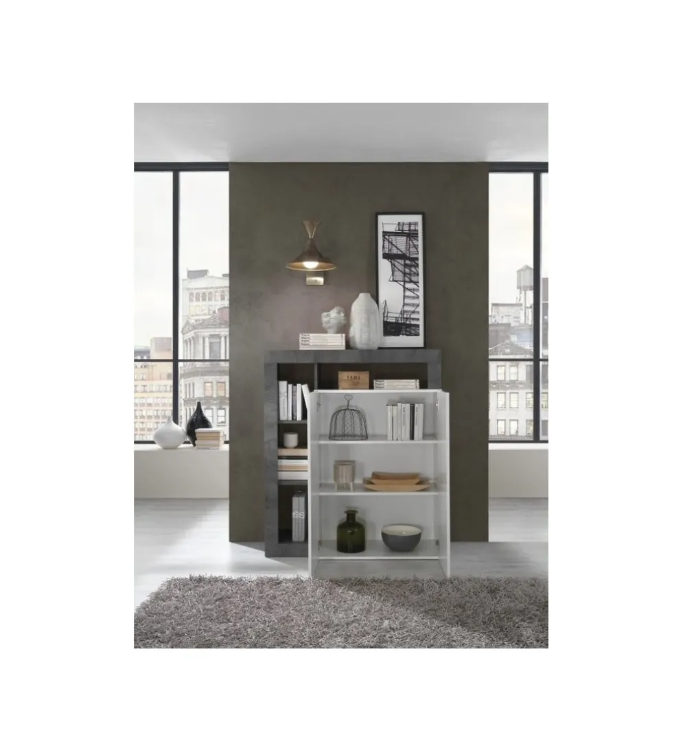 Komoda wysoka HAMBURG 127 cm Biała Z Dodatkiem Koloru antracytowego