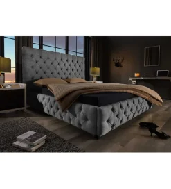 Łóżko tapicerowane PARIS CHESTERFIELD 180 cm x 200 cm Szare lniane