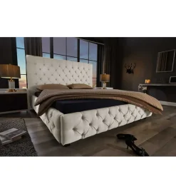 Łóżko tapicerowane PARIS CHESTERFIELD 180 cm x 200 cm beżowe lniane