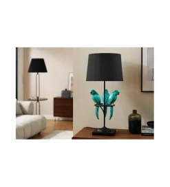 Lampa stołowa Papuga 35 cm czarno turkusowa