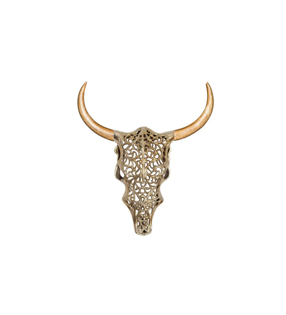Ozdoba ścienna EXOTIC BULL 57 cm drewno mango złoto