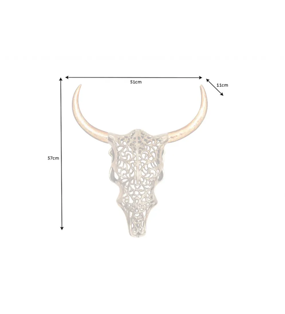 Ozdoba ścienna EXOTIC BULL 57 cm drewno mango złoto