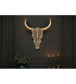 Ozdoba ścienna EXOTIC BULL 57 cm drewno mango złoto