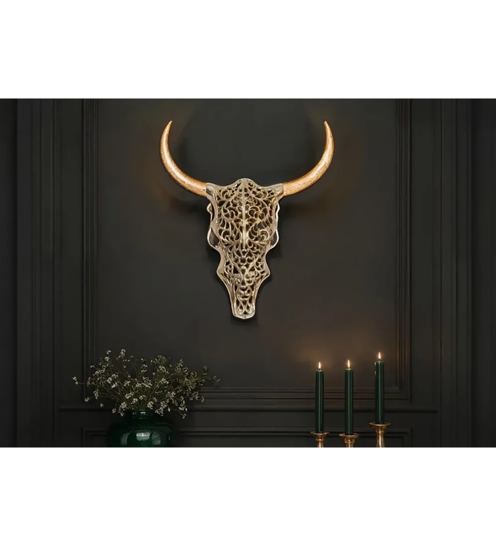 Ozdoba ścienna EXOTIC BULL 57 cm drewno mango złoto