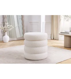 Pufa VOGUE 40 cm z schowkiem boucle biała