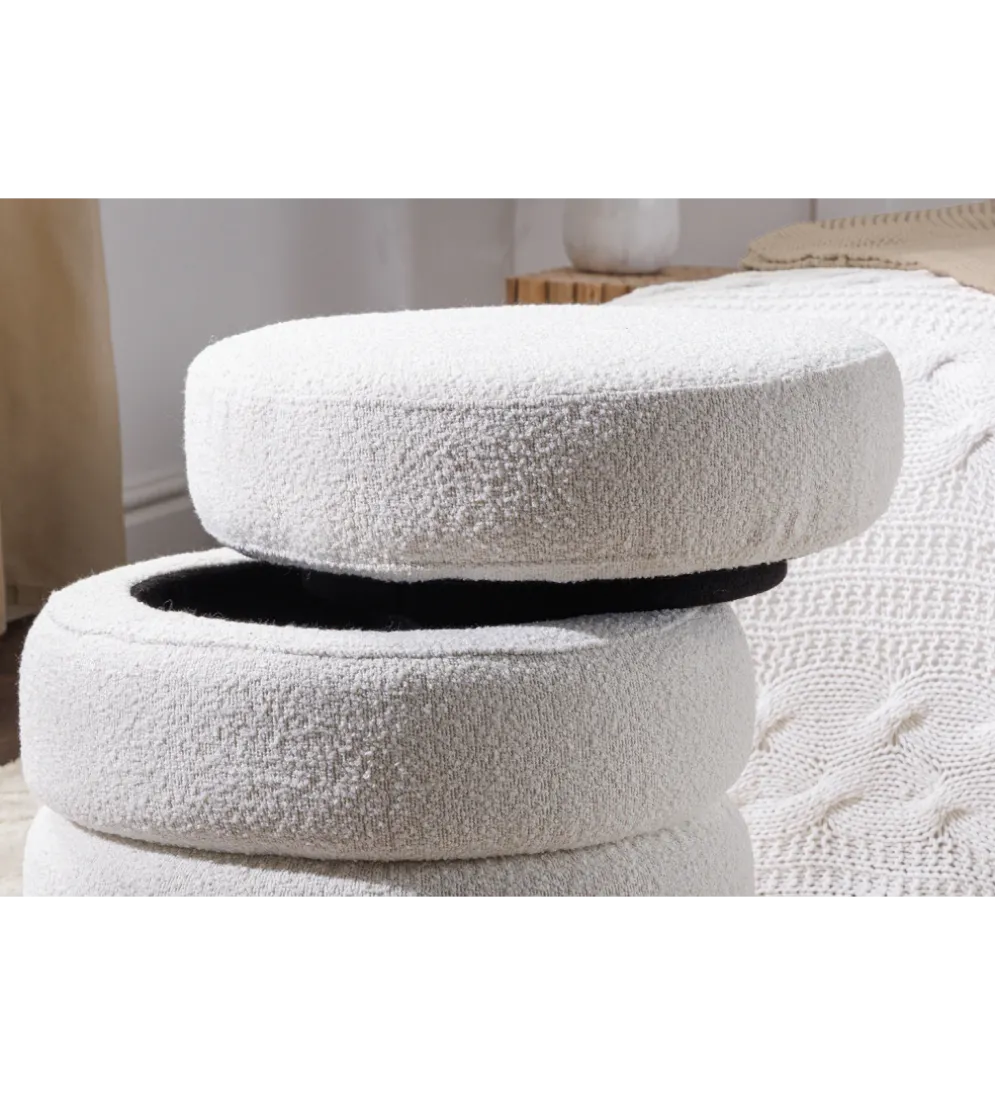Pufa VOQUE 50 cm z pojemnikiem Bouclé kremowo biała
