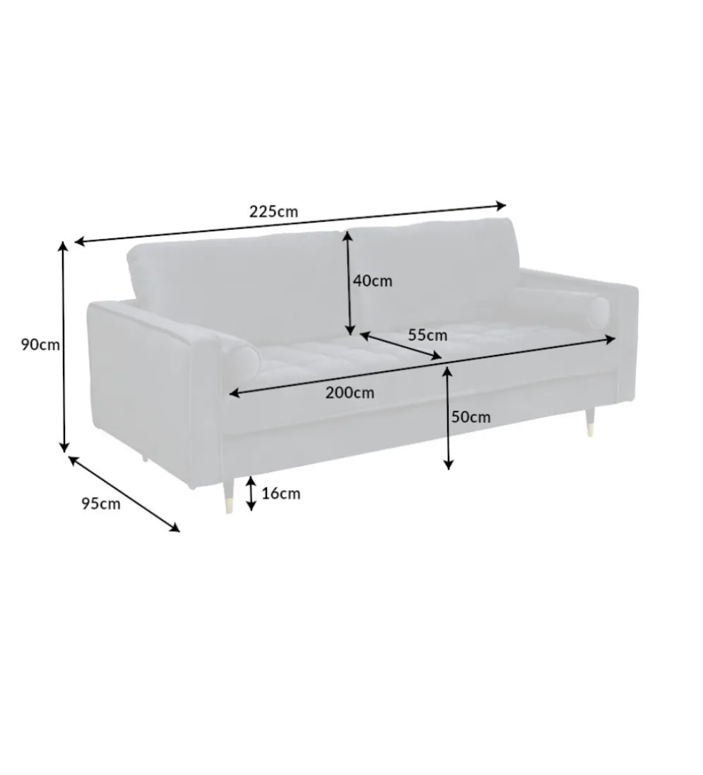Sofa CANIS Velvet 225 cm szary aksamit