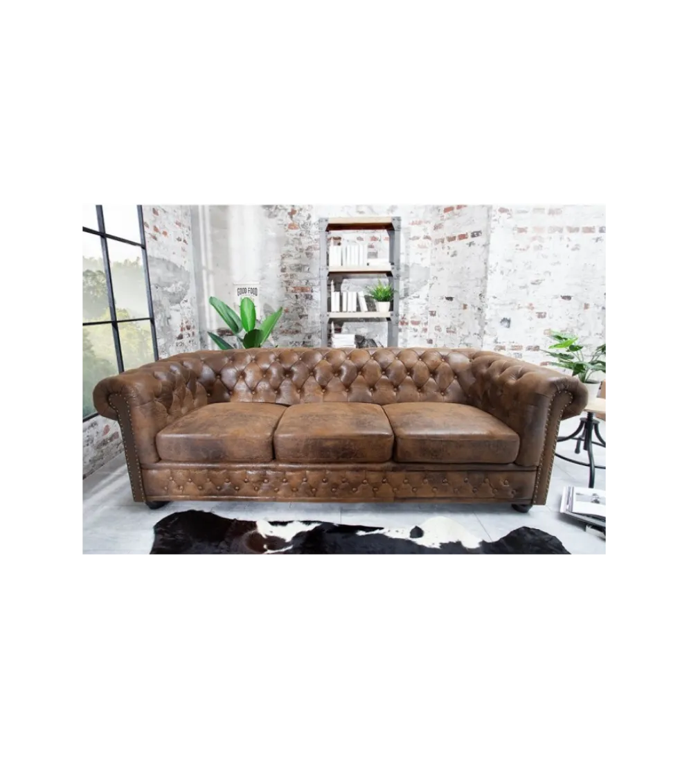Sofa Chesterfield 205 cm antyczny brąz
