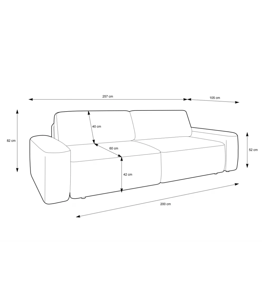 Sofa PULIA 238 cm z funkcją spania z pojemnikiem na pościel