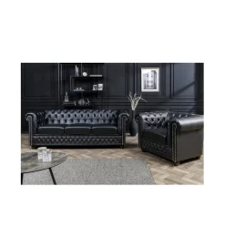 Sofa RONNI Chesterfield 205 cm czarna
